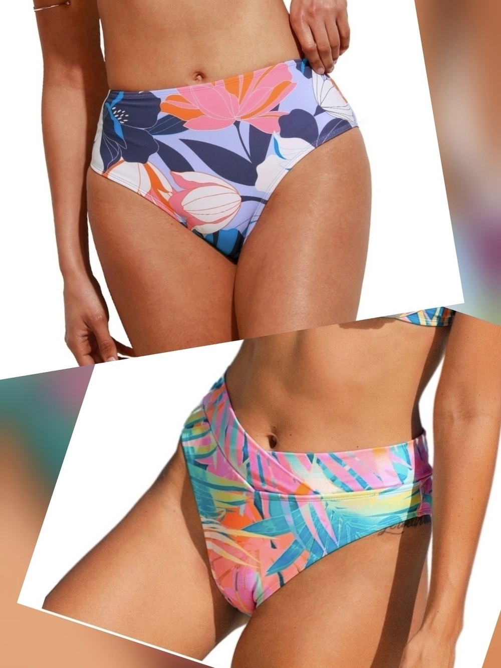 LOT of 2! Cupshe Tropical High Rise Bikini Bottoms - size XL multicolor